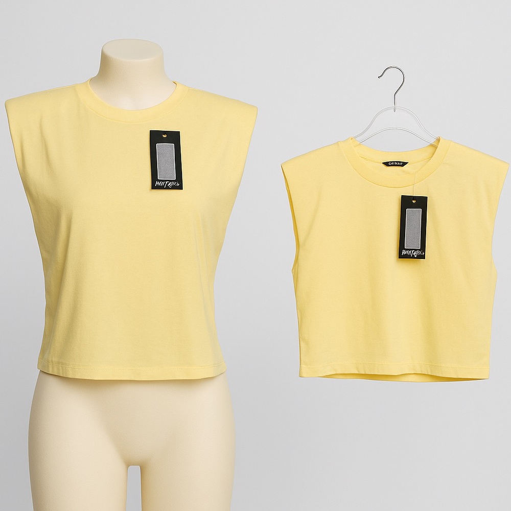 450 Nasty Gal Yellow Muscle Tee With Shoulder Pads